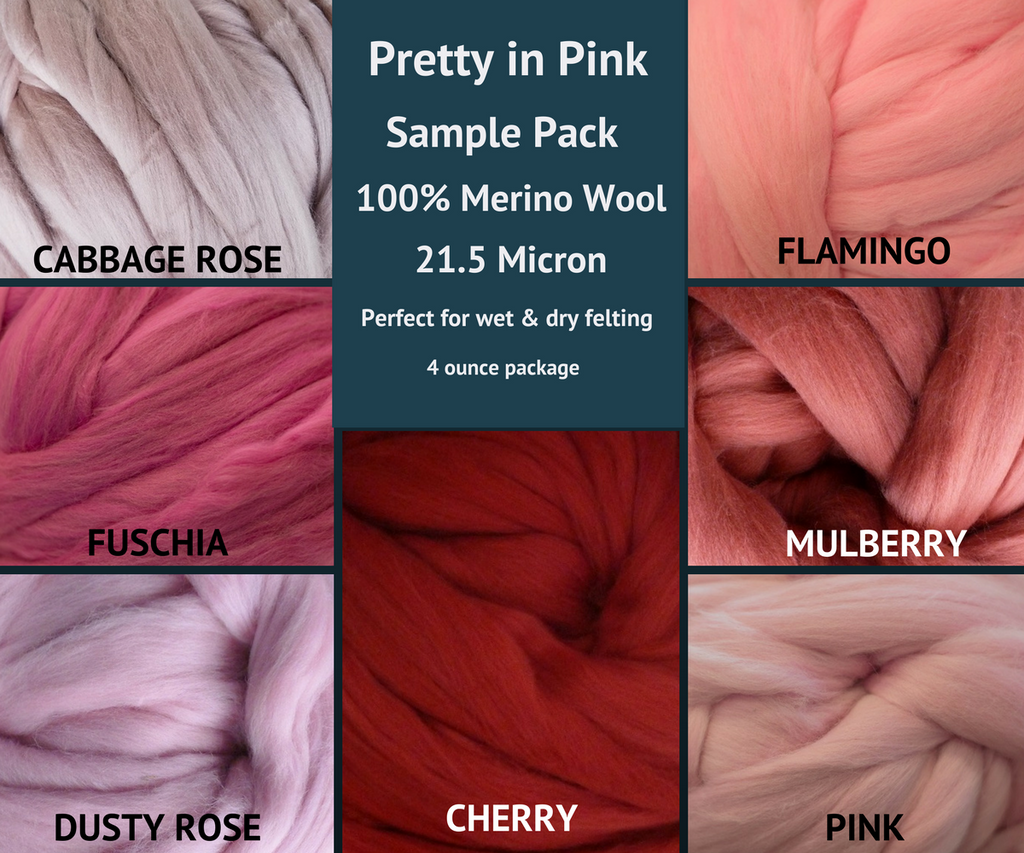 Hot Pink Merino Wool Top Roving Fiber Spinning, Felting Crafts USA (1 Ounce)